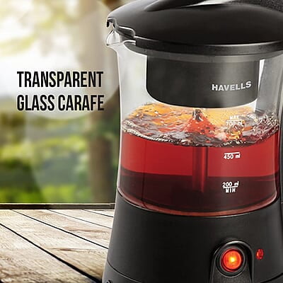 Havells Crystal Tea-Coffee Maker Glass with Filter Basket Indicator Light Transparent Glass Carafe 600 W Havells Crystal Tea-Coffee Maker Glass with Filter Basket Indicator Light Transparent Glass Carafe 600 W
