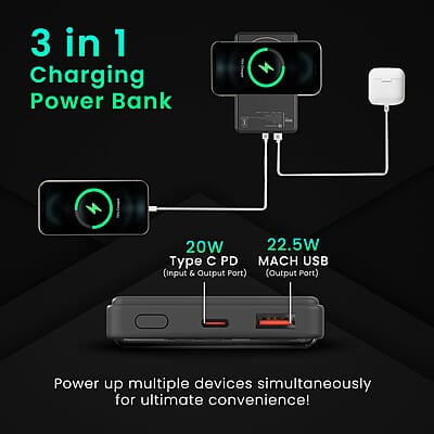 Portronics Luxcell Wireless Mini 10k 10000mAh 15W Magnetic Wireless Fast Charging Smallest Power Bank with 22.5 Wired Output Portronics Luxcell Wireless Mini 10k 10000mAh 15W Magnetic Wireless Fast Charging Smallest Power Bank with 22.5 Wired Output