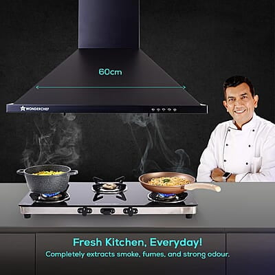 Wonderchef Power Elite Chimney 60cm 1050 m3/hr Baffle Filter 3 Speed Push Button Controls Wonderchef Power Elite Chimney 60cm 1050 m3/hr Baffle Filter 3 Speed Push Button Controls