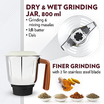 Borosil Home Star Mixer Grinder, For Wet/Dry Mixing & Grinding, 500 Watts, 3 Stainless Steel Jars(1.2 L Blending Jar, 800 ml Dry/Wet Grinder, 400 ml Chutney Jar), Mixie For Kitchen Borosil Home Star Mixer Grinder, For Wet/Dry Mixing & Grinding, 500 Watts, 3 Stainless Steel Jars(1.2 L Blending Jar, 800 ml Dry/Wet Grinder, 400 ml Chutney Jar), Mixie For Kitchen