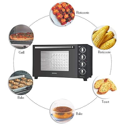 Borosil Prima 60 L Oven Toaster & Grill, Motorised Rotisserie & Convection Heating, 12 Heating Modes, Black Borosil Prima 60 L Oven Toaster & Grill, Motorised Rotisserie & Convection Heating, 12 Heating Modes, Black