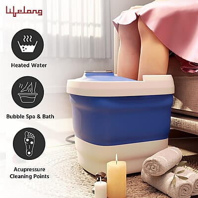 Lifelong Electric Foldable Foot Spa Massager with 8 Manual Massage Rollers, Digital Panel & Water Heating Technology Lifelong Electric Foldable Foot Spa Massager with 8 Manual Massage Rollers, Digital Panel & Water Heating Technology