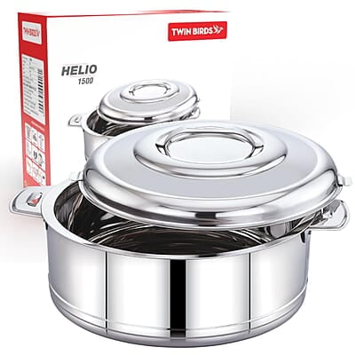 TWIN BIRDS Helio Stainless Steel Casserole for Roti | Steel Tiffin Box | Insulated Casserole 1500ml | Hotpot | Stainless Steel Serving Dish| Double Walled Stainless Steel Casserole | Hot & Cold TWIN BIRDS Helio Stainless Steel Casserole for Roti | Steel Tiffin Box | Insulated Casserole 1500ml | Hotpot | Stainless Steel Serving Dish| Double Walled Stainless Steel Casserole | Hot & Cold