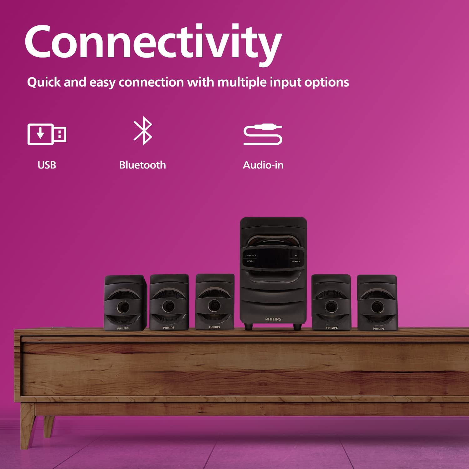 PHILIPS Audio SPA5128B 5.1 CH 40W Bluetooth Multimedia Speakers PHILIPS Audio SPA5128B 5.1 CH 40W Bluetooth Multimedia Speakers