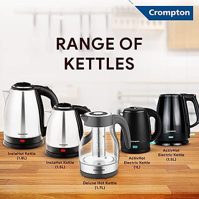 Crompton Insta Delight 1.5L SS Electric Kettle with Auto shut-off Dry Boil Protection 1500 W Crompton Insta Delight 1.5L SS Electric Kettle with Auto shut-off Dry Boil Protection 1500 W