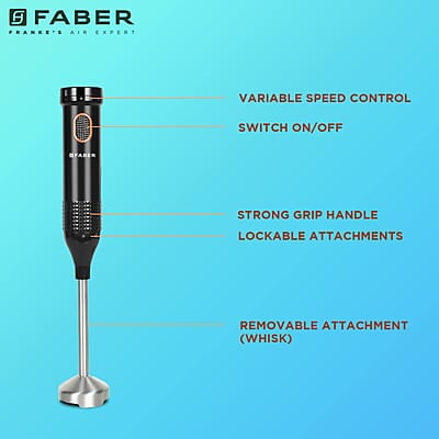 Faber Hand Blender SS Blade & Shaft, 550W Low-Noise DC Motor, ABS Plastic Body Faber Hand Blender SS Blade & Shaft, 550W Low-Noise DC Motor, ABS Plastic Body