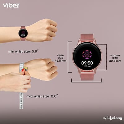 Vibez by Lifelong Luxury Smart Watch for Women - Emerald Rose Gold Smartwatch with Metal Strap, 1.39 Inch HD Display, IP67, Bluetooth Calling, 100+ Watch Faces, Health Tracker & Sports Modes Vibez by Lifelong Luxury Smart Watch for Women - Emerald Rose Gold Smartwatch with Metal Strap, 1.39 Inch HD Display, IP67, Bluetooth Calling, 100+ Watch Faces, Health Tracker & Sports Modes