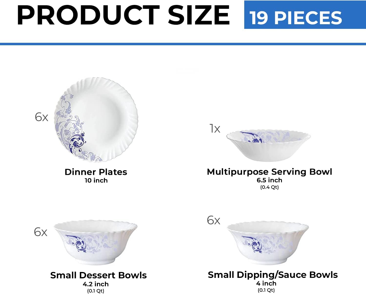 Larah by Borosil Blue Eve Silk Series Opalware Dinner Set 15pcs