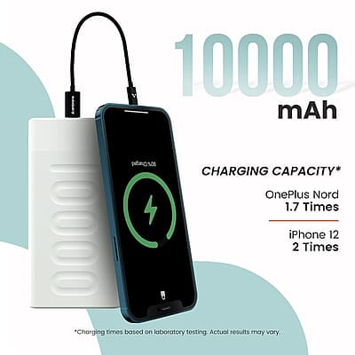 Ambrane 10000mAh Slim Power Bank, 20W Fast Charging, Dual Output, Type C PD (Input & Output), Quick Charge Ambrane 10000mAh Slim Power Bank, 20W Fast Charging, Dual Output, Type C PD (Input & Output), Quick Charge