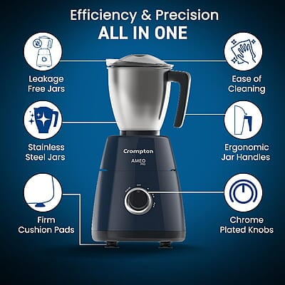 CROMPTON AMEO PRO 750W 4 Jars Mixer Grinder with MaxiGrind and Motor Vent-X Technology CROMPTON AMEO PRO 750W 4 Jars Mixer Grinder with MaxiGrind and Motor Vent-X Technology