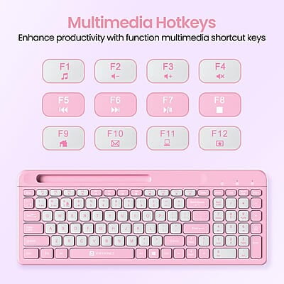 Portronics Bubble Square Wireless Keyboard with Bluetooth + 2.4 GHz USB Receiver Pair 3 Devices Max, Multimedia Hotkeys, for Laptop, PC, Smartphone, Tablet