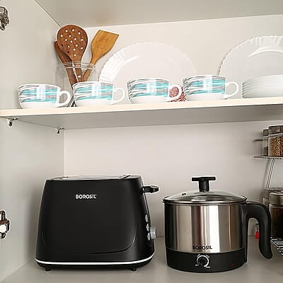 Borosil Krispy Pop-up Toaster, Black, 2-Slice Toaster, 7 Browning Settings, Removable Crumb Tray, 750 W Borosil Krispy Pop-up Toaster, Black, 2-Slice Toaster, 7 Browning Settings, Removable Crumb Tray, 750 W