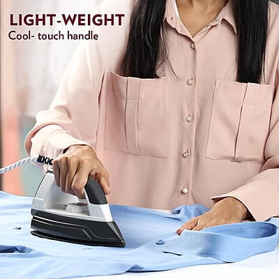Borosil Glider 1000W Dry Iron with American Heritage Non-Stick Soleplate Coating, Thermostate for Better Heat Conductivity, Dry Ironing for Silk, Nylon, Rayon, Wool, Cotton & More, 2 Years Warranty