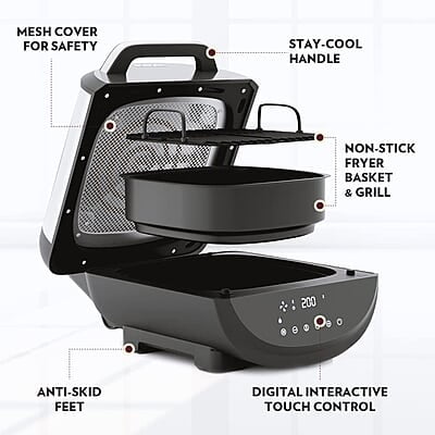 Borosil Bestdigi Air-Fryer, Top Load Air Fryer, Large Capacity, 8 Pre-Set Menus, 8 In 1 Functionality, 6.1 L, 1700 Watt, 6.1 liter, Black