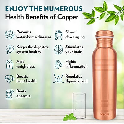 Borosil Chakra Copper Water Bottle, 100% Copper, Leak-proof, For Everyday Use, 1 L, Bronze Borosil Chakra Copper Water Bottle, 100% Copper, Leak-proof, For Everyday Use, 1 L, Bronze