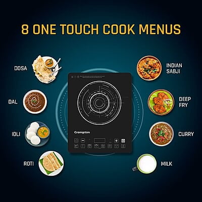 Crompton Instaserve 2100 W Induction Cooktop with 12 Feather Touch Buttons Crompton Instaserve 2100 W Induction Cooktop with 12 Feather Touch Buttons