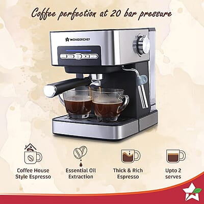 Wonderchef Regalia Espresso Coffee Maker 20 Bar Espresso, Cappuccino, Latté, Macchiato or Ristretto at Home Wonderchef Regalia Espresso Coffee Maker 20 Bar Espresso, Cappuccino, Latté, Macchiato or Ristretto at Home