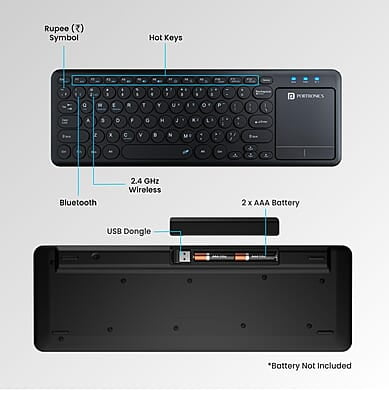 Portronics Bubble Pro Wireless Keyboard with Touchpad, Bluetooth & 2.4 GHz Dual Connectivity, Noiseless Keys
