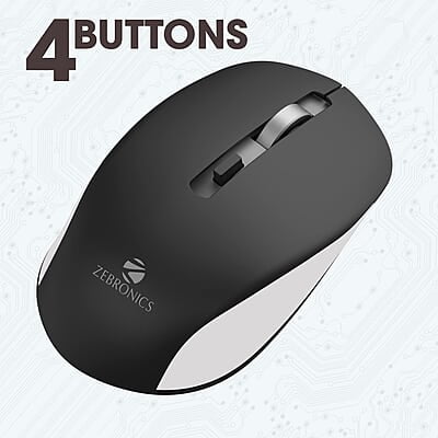 ZEBRONICS Zeb-Jaguar Wireless Mouse, 2.4GHz with USB Nano Receiver, High Precision Optical Tracking, 4 Buttons, Plug & Play, Ambidextrous, for PC/Mac/Laptop