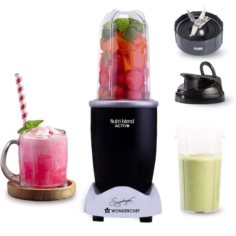Wonderchef Nutri-blend Activ Mixer Grinder Blender, Smoothie Maker, 500W 22000 RPM 100% Full Copper Motor, 2 Unbreakable Jars Wonderchef Nutri-blend Activ Mixer Grinder Blender, Smoothie Maker, 500W 22000 RPM 100% Full Copper Motor, 2 Unbreakable Jars