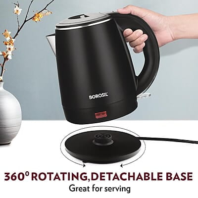 Borosil 1.2L 1350W Cooltouch Multipurpose Electric Kettle | Auto Shut off | Wide Mouth | 304 Food Grade Stainless Steel with Double Wall Cooltouch Exterior | 2 year Warranty | Black Borosil 1.2L 1350W Cooltouch Multipurpose Electric Kettle | Auto Shut off | Wide Mouth | 304 Food Grade Stainless Steel with Double Wall Cooltouch Exterior | 2 year Warranty | Black
