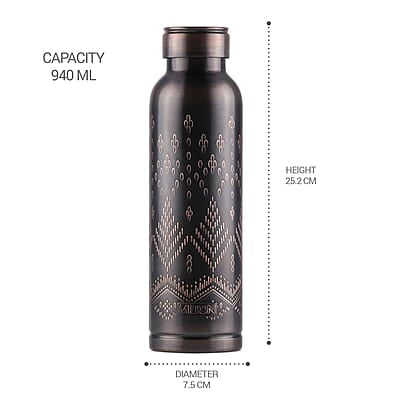 MILTON Copper Swasth Water Bottle, 940 ml, Black Ethnic Lacquer Coating, Curved bottle MILTON Copper Swasth Water Bottle, 940 ml, Black Ethnic Lacquer Coating, Curved bottle