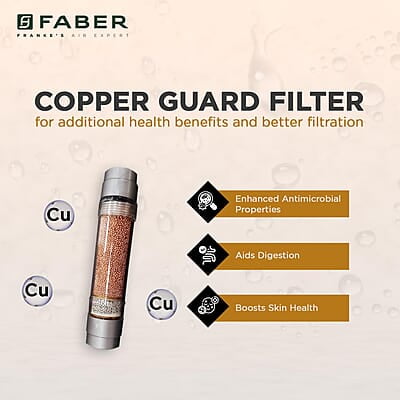 Faber Copper Guard (RO+UV+UF+Alkaline+Copper) 7L Storage 9 Stage Filtration Pre & Post Carbon Upto 2500 TDS Faber Copper Guard (RO+UV+UF+Alkaline+Copper) 7L Storage 9 Stage Filtration Pre & Post Carbon Upto 2500 TDS