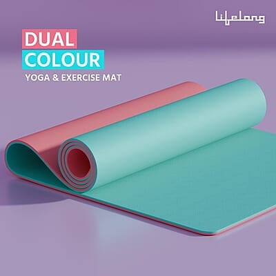 Lifelong Dual Color TPE Material Yoga Mat for Women & Men 6mm Anti-Slip Yoga Mat for Gym Workout Exercise Mat