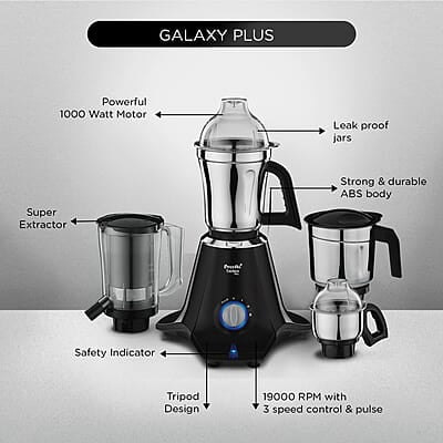 Preethi Taurus Plus MG-257 Mixer Grinder, 1000 Watt, Black 4 Jars - Super Extractor Juicer Jar Preethi Taurus Plus MG-257 Mixer Grinder, 1000 Watt, Black 4 Jars - Super Extractor Juicer Jar