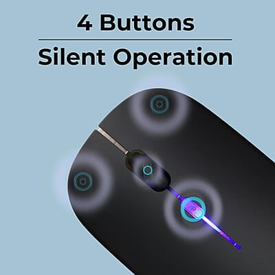 ZEBRONICS Newly Launched Blanc Slim Wireless Mouse with Rechargeable Battery, BT + 2.4GHz, 4 Buttons, 800/1200/1600 DPI, Silent Operation, Multicolor LED Lights ZEBRONICS Newly Launched Blanc Slim Wireless Mouse with Rechargeable Battery, BT + 2.4GHz, 4 Buttons, 800/1200/1600 DPI, Silent Operation, Multicolor LED Lights