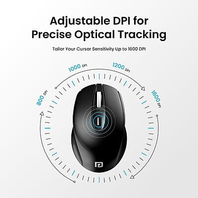 Portronics Toad 31 Wireless Mouse with 2.4 GHz Connectivity, USB Receiver, 10m Working Distance, Ergonomic Design, Auto Power Saving, Adjustable DPI for Laptop & PC
