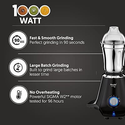 Preethi Taurus Plus MG-257 Mixer Grinder, 1000 Watt, Black 4 Jars - Super Extractor Juicer Jar Preethi Taurus Plus MG-257 Mixer Grinder, 1000 Watt, Black 4 Jars - Super Extractor Juicer Jar