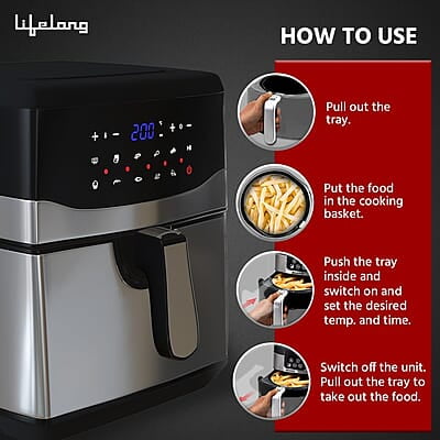 Lifelong Digital Air Fryer LLHFD722, 7.5 Litre XL LED Touch Screen, 12 Preset Cooking Modes, 1400 W Lifelong Digital Air Fryer LLHFD722, 7.5 Litre XL LED Touch Screen, 12 Preset Cooking Modes, 1400 W
