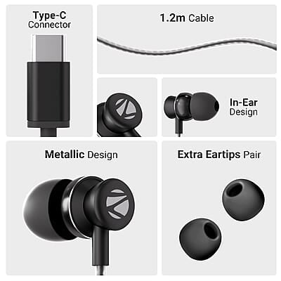 ZEBRONICS BUDS C10 in-Ear Type-C Earphone with in-line Mic, Metallic Design, Volume Control, 1.2m Cable, 10mm Driver ZEBRONICS BUDS C10 in-Ear Type-C Earphone with in-line Mic, Metallic Design, Volume Control, 1.2m Cable, 10mm Driver