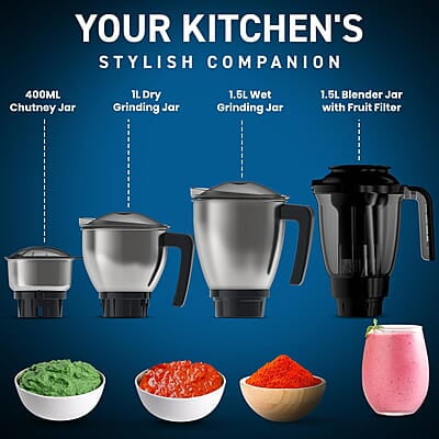 CROMPTON AMEO PRO 750W 4 Jars Mixer Grinder with MaxiGrind and Motor Vent-X Technology CROMPTON AMEO PRO 750W 4 Jars Mixer Grinder with MaxiGrind and Motor Vent-X Technology