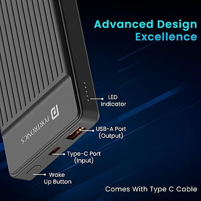 Portronics Luxcell B12 10,000mAh Ultra Slim Power Bank 12W Output USB-A Output Port & Type C Input Port Portronics Luxcell B12 10,000mAh Ultra Slim Power Bank 12W Output USB-A Output Port & Type C Input Port