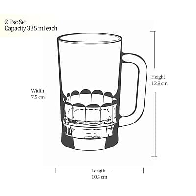 Treo by Milton Gusto Cool Glass Beer Mug, Set of 2, 335 ml Each