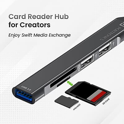 Portronics Mport 31 Plus USB 3.0 Hub (5-in-1) with USB & Type-C Dual Plugs, Upto 5 Gbps High Speed, USB 3.0, 2-Port USB 2.0 & SD/microSD Card Reader for Laptop, PC, Mac, Smartphone, Tablet Portronics Mport 31 Plus USB 3.0 Hub (5-in-1) with USB & Type-C Dual Plugs, Upto 5 Gbps High Speed, USB 3.0, 2-Port USB 2.0 & SD/microSD Card Reader for Laptop, PC, Mac, Smartphone, Tablet