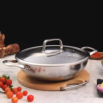 Wonderchef Stanton 28 cm Non-stick Kadhai/Kadai with Lid - 3.4 litre  3 ply steel