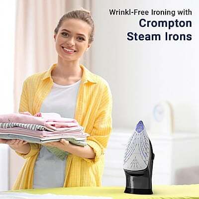 Crompton Fabrigenius 2000 W Steam Iron with 380 ml Water Tank, Upto 40g /min Steam Output and Ceramic Coating Soleplate Crompton Fabrigenius 2000 W Steam Iron with 380 ml Water Tank, Upto 40g /min Steam Output and Ceramic Coating Soleplate