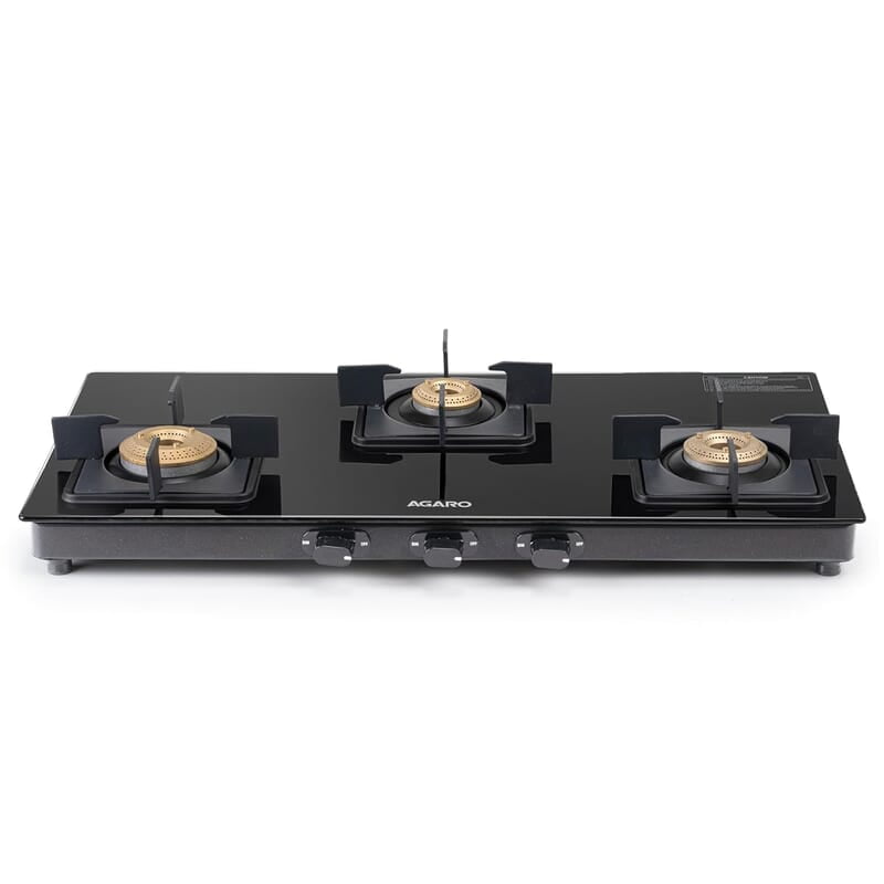 AGARO Regency 3 Burners Gas Stove, Toughened Glass Top, Brass Burners, 1 Small, 1 Medium & 1 Big Size Burner AGARO Regency 3 Burners Gas Stove, Toughened Glass Top, Brass Burners, 1 Small, 1 Medium & 1 Big Size Burner
