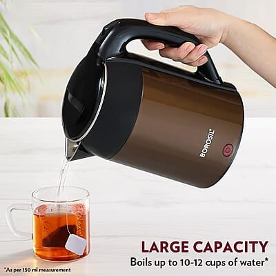 Borosil 1.8L 1800W Stainless Steel Cooltouch Electric Kettle | Boil Water for Tea/Coffee/Soup/Noodles | Water Heater Jug | Auto Cut-off, Dry Boil Protection | Multipurpose Kettle | 1 Year Warranty