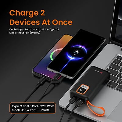 Portronics Ampbox 10K 10000 mAh Power Bank with 22.5W Fast Charging, Digital Display, Dual Output Portronics Ampbox 10K 10000 mAh Power Bank with 22.5W Fast Charging, Digital Display, Dual Output