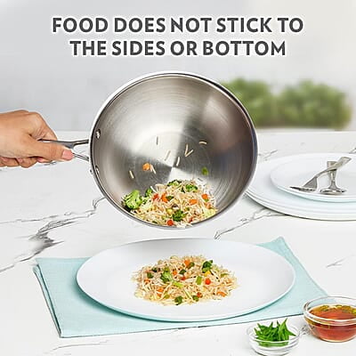 Borosil 2.25 L Cookfresh Tri-ply Stainless Steel Wok with Lid | 22 Cm Kadhai for Deep Fry Borosil 2.25 L Cookfresh Tri-ply Stainless Steel Wok with Lid | 22 Cm Kadhai for Deep Fry