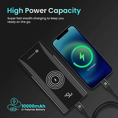 Portronics Power 10 10000 mAh 22.5 W PD Fast Charging 15W Li-Polymer Premium Edition Wireless Power Bank Portronics Power 10 10000 mAh 22.5 W PD Fast Charging 15W Li-Polymer Premium Edition Wireless Power Bank