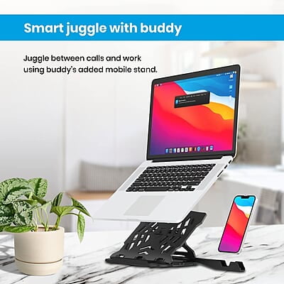 Portronics My Buddy Hexa 22 Laptop Stand with 360° Rotation Base, Mobile Stand, 7 Adjustable Heights, Air Ventilation, Portable & Foldable Design