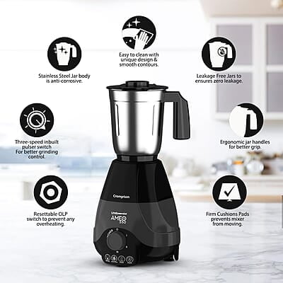 Crompton Ameo 550-Watt Mixer Grinder with MaxiGrind and Motor Vent-X Technology Crompton Ameo 550-Watt Mixer Grinder with MaxiGrind and Motor Vent-X Technology