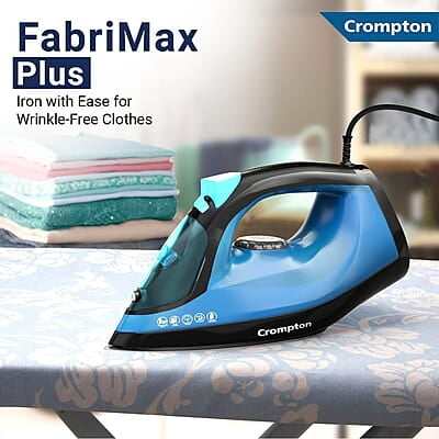 Crompton FabrimaX Plus 1250 W Steam Iron with 200 ml water tank, Upto 13g /min Steam Output and Teflon Coating Soleplate Crompton FabrimaX Plus 1250 W Steam Iron with 200 ml water tank, Upto 13g /min Steam Output and Teflon Coating Soleplate