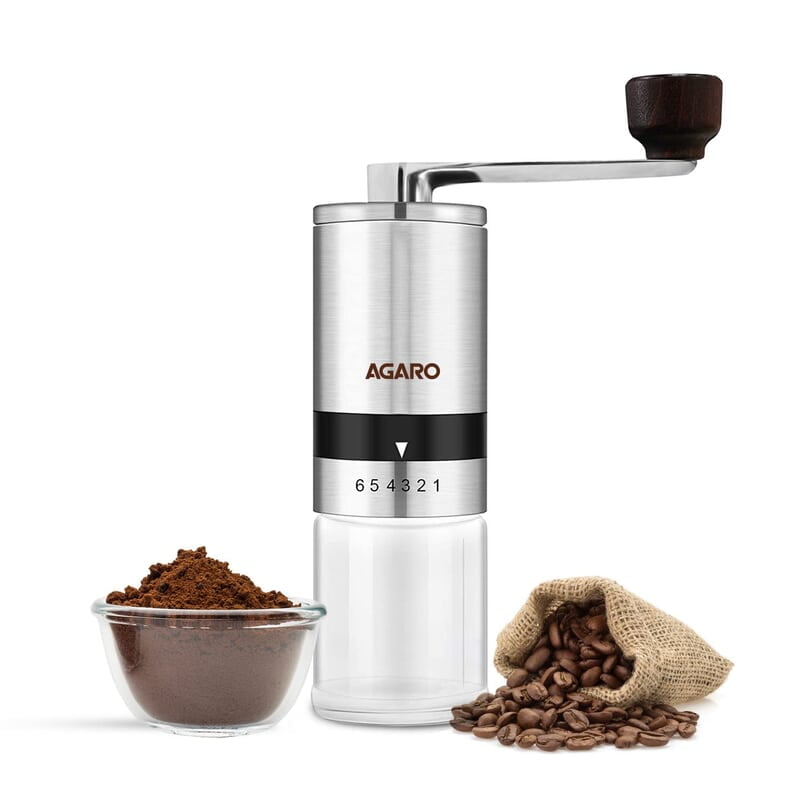 AGARO Elite Manual Coffee Grinder, Ceramic Grinder with Glass jar, 6 Adjustable Settings, Stainless Steel Body AGARO Elite Manual Coffee Grinder, Ceramic Grinder with Glass jar, 6 Adjustable Settings, Stainless Steel Body