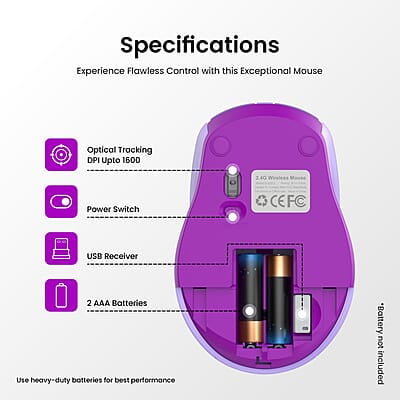 Portronics Toad 31 Wireless Mouse with 2.4 GHz Connectivity, USB Receiver, 10m Working Distance, Ergonomic Design, Auto Power Saving, Adjustable DPI for Laptop & PC